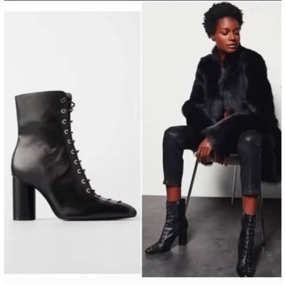 Zara heels black leather boots size 37